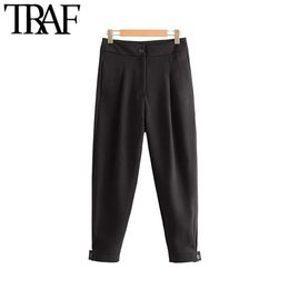 TRAF Women Vintage Stylish Pockets Office Wear Pants Zipper Fly Basic Black Female Ankle Trousers Chic Pantalones Mujer 210415