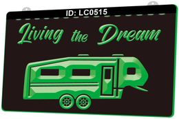 LC0515 Living the Dream Campsite Light Sign 3D Engraving