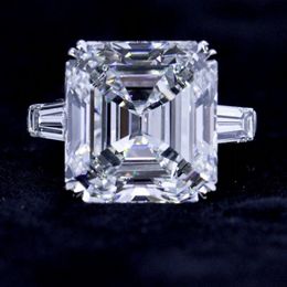 Luxury Real 925 Sterling Silver Asscher cut 5ct Simulated Diamond Wedding Engagement Cocktail Women Rings Six cutting Fine Jewelry Wholesale