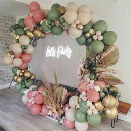 128pcs Avocado Green Balloon Retro Pink Latex Balloons Garland Arch Kit Wedding Birthday Party Baby Shower Decoration Helium 210925