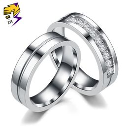 Wedding Rings Trendy Stainless Steel Jewery Women Ring Rhinestone Engagement Bands Finger Gold Silver Colour Size 5-13