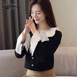 Fashion spring womens tops and blouses Chiffon blouse elegant long sleeve loose shirts ruffled Feminine clothes 1762 50 210521