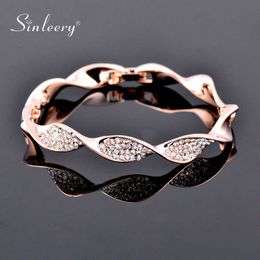 Sinleery Charm Crystal Bracelets for Women Rose Gold Silver Colour Fashion Twisted Wave Bangle Wedding Jewellery Sl263 Ssb Q0719