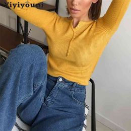 Yiyiyouni Autumn Winter Basic Ribbed Knitted Sweater Slim Long Sleeve Pullovers Female Casual Jumper Tops 210922