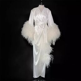 white fluffy robe Canada - White Kinono Sleepwear Gowns Prom Dresses Luxury Feather Maternity Robes Women Photoshoot Bathrobe Fluffy Party Custom Made