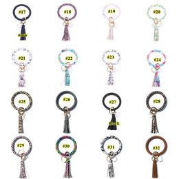Multiple Styles Sun Flower Tie-Dyed Leather Wrap Tassels Bracelets Keychain Wristlet Bracelet Tassel Keychain Round Bangle Key Ring DHJ33