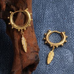 Vintage Feather Earrings for Women Punk Hip Hop Gold Colour Metal Small Hoop Earrings Fashion Jewellery