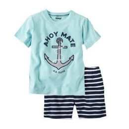 Anchor Baby Boy Clothes Suit Blue T-Shirts Stripe Pants Summer Boys Outfits Sailor AHOY MATE Cotton Bodysuit Sets Tops 0-2 Year 210413
