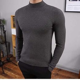 2020 New Men Autumn Korean Slim Knitted Sweater Male Half Turtleneck Solid Warm Thick Men Soft Bottoming Jumper Pullovers Z07 Y0907