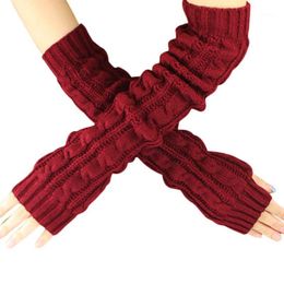 Five Fingers Gloves Fashion Women Long Sleeve Striped Fingerless Ladies Stretchy Womens Sexy Knitted Wrist Arm Warmer