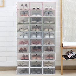 PPクリア多色靴箱折りたたみ式貯蔵透明オーガナイザースタッカブルディスプレイ重ね合わせコンビネーションコンテナキャビネットJY0558