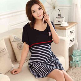 Striped Nursing Dress Breastfeeding Short Sleeve Casual Expectant Mother Clothes Belt Loose Maternity Dresses Maternity Gown G220309