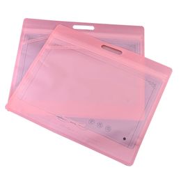 200pcs/lot Pink Garment Packaging Zip Lock Bags Underwears Pants Packing Pouches Transparent on Front with Hanger Top