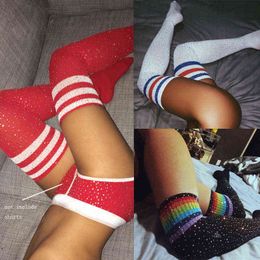 Bling Glitter Over Knee Long Boot Fashion Women's Rhinestones Socks Sexy Thigh High Knee Socks Long Stockings Cheerleader Y1119