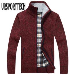 URSPORTTECH Knitted Mens Sweater Cardigan Coat Casual Faux Fur Wool Sweater Jackets Men Knitting Sweater Plus Size Warm Cardigan 210813