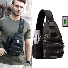 Outdoor Bags Military Tactical USB Sling Bag Army Molle Shoulder Chest Hiking Hunting Waterproof Camouflage Backpack
