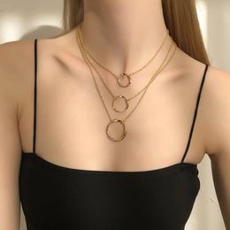 2021 Multi-layers Gold Colour Geometric Round Pendant Necklace Simple Casual Choker Necklace Jewellery