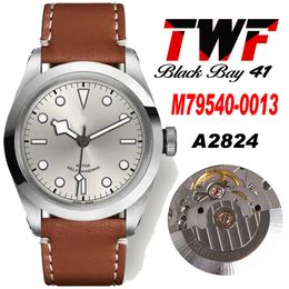 TWF 41mm 79540 A2824 Automatic Mens Watch Silver Dial Brown Leather Strap With White Line 9 Styles Super Edition 2022 New Watches Puretime E5