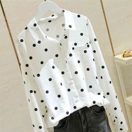 Spring Summer Korea Fashion Women Shirts Plus Size Long Sleeve Loose Polka Dot Shirt all-matched Casual Blouse Female Tops D175 210512