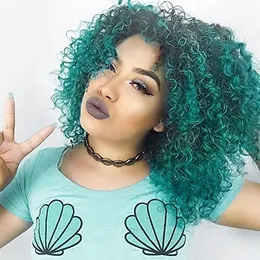 Curly Afro Wig for Black Women Half Wig Curly Black Wig Afro Kinky Curly Hair Heat Resistant Synthetic Blue Green Wigsfactory direct