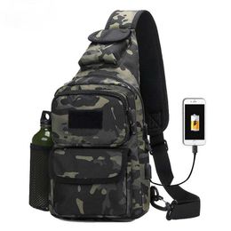 USB Chest Bag Single Shoulder Camping Backpack Military Tactical Sports Bags Outdoor Hiking Army Mochlia Molle Camo Sack Q0721