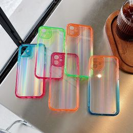 Luxury electroplate Gradient Colour aurora Acrylic phone Cases For iPhone 13 12 mini 11 Pro MAX 8 7 Plus SE2 transparent hard Shockproof Soft Tedge Protective Cover