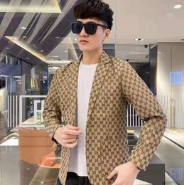 Men Blazer Slim Fit Plaid Casual Single-breasted Suit Jacket Blazers Mens Formal Jackets Long Sleeve Fall Coat