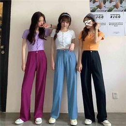 All-match Wide Leg Pants Women Summer High Waist Fashion Suits Elegant Loose Casual Trouser Plus Size Outfit Female 210601
