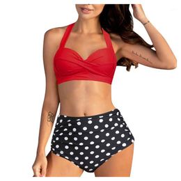 Plus Size Swimwear Women Bikinis 2021 Polka Dot High Waist Bikini Set Swimsuit Halter Push Up Biquinis Brazilian Bathing Suit Women's