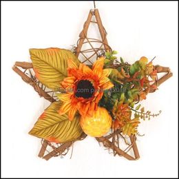 Decorative Festive Party Supplies Home Gardendecorative Flowers & Wreaths Wood Sunflower Pumpkin Five-Pointed Star Decoration Wall Hanging H