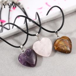 YYW Natural Stone Pendant Necklace Leather Cord Choker Necklaces Jewellery Women's Tiger Eye Quartz Rose Stone Pendant Necklaces Y0301
