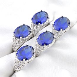 Mix 5 Pieces Rings Luckyshine Shine Oval Cut Swiss Blue Topaz Gemstone 925 Silver Ring USA Size 7 8 9