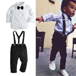 Kids Children's Boys Black Bow Tie Suit Suspender Black Pants and White Shirt 2 Piece Clothing Set Formal Dress Banquet Gentle Back to School Party Clothes L729R5T