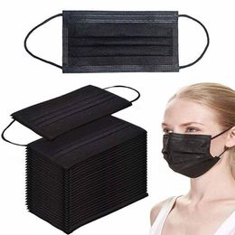 Adult Black Disposable Face Masks Breathable 3-layer Non-woven Protective Mask