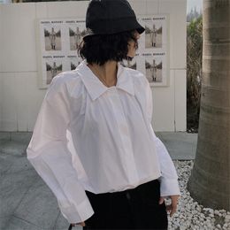 French Retro Loose OL Shirt High Quality Plus Women Blouses Korean Office Lady Elegance Long Sleeve Solid Tops 210421