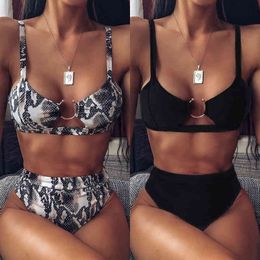 2020 Two Piece Outfits for Woman High Waist Bikini Bathing Suit Women Print Leopard Swimwear Black White Sexy Female Bikinis X0522