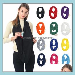 Scarves & Wraps Hats, Gloves Fashion Aessories Women Scarf Infinity With Zipper Pocket 22 Colors Lightweight Pure Color Ring Scarfs Storage