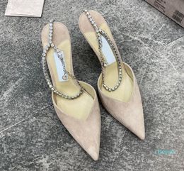 Designer- Lady Sandals Sexy Pointed Toe Women Pumps Crystals Strap Nice Sandalias Bridals Wedding Party High Heels