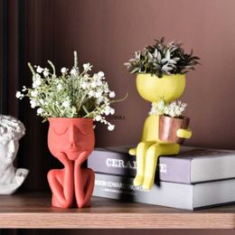 Human Think Face Ceramic Home Plants Flower Pot Vase Planter Tabletop Decoration Sculpture TableDecoration Flower Vases Portrait 210712