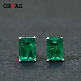 OVEAS Elegant Vintage simulation emerald Stud earrings for women Top quality 925 Sterling Silver Green Zircon Party Jewellery Gift 210609