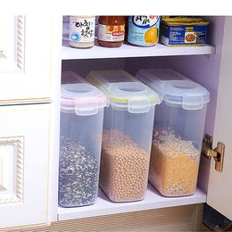 Plastic Cereal Storage Container 4L Buckle Airtight Dry Food Dispenser Snacks Fresh Keeping Box 210330