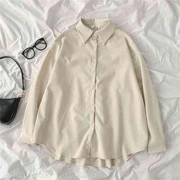 Spring Autumn Thick Shirt Women's Fashion Polo Collar Loose Oversize Blouses Vintage Long Sleeve Single Breasted Female Tops 210401