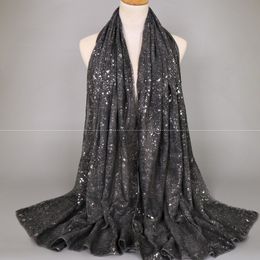 Muslim Fashion Plain Shimmer Silver Cotton Shawl Scarf Winter Bling Big Size Muslim Women Hijab Handkerchief Women's Scarf Pareo