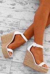 Ladies Buckle Strap Knitted Hemp Sexy Party High Heels Sandals Shoes Size 34-43 Women Platform Wedge Zip Summer Y0721