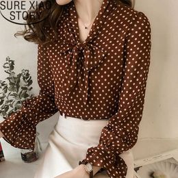 Womens tops and blouse Plus size chiffon women print long sleeve women shirts polka dot chiffon female blusas 1537 45 210527