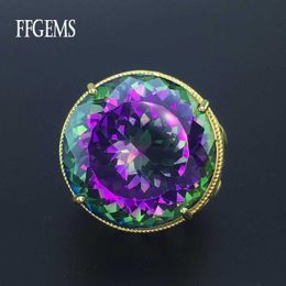 Cluster Rings FFGEMS Big Stone 30MM Created Sapphire Spinel Gemstone Fine Jewelry For Women Man Wedding Party Gift 2021 Box