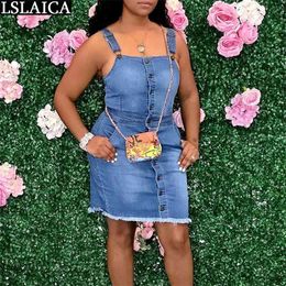 Denim Dress Women Summer Sexy Bodycon Sling Sleeveless Pocket Button Mini Slim Backless High Street Plus Size Vestidos 210515