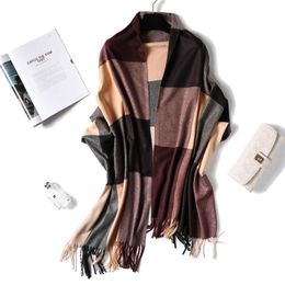 Soft Cashmere Winter Scarf for Ladies Wool Tassel Plaid Scarves Women Long Shawls Wraps Lattice Stoles Autumn Warm Scarfs Q0828