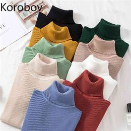Korobov Women Winter Basic Long Sleeve Sweaters Korean Solid Turtleneck Knit Stretch Thin Pullovers Sueter Mujer 79343 210430