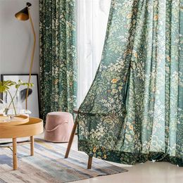 Modern Green leaf Curtain for living room bedroom window printed rustic vintage Curtain ready made 211203